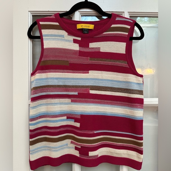 St. John Sweaters - St. John Wool Magenta Shimmer Metallic Ribbed Striped Sleeveless Sweater Size S